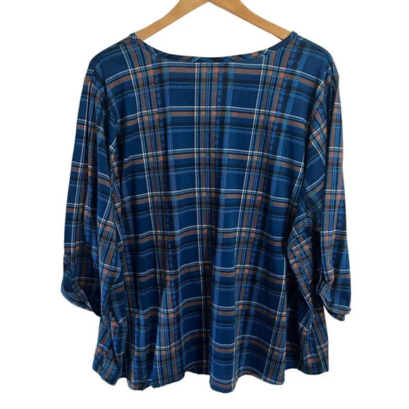 I.B. Diffusion Plaid Blouse Plus Size 3X Multicolor V Neck 3/4 Sleeves Fall Top - Picture 2 of 5